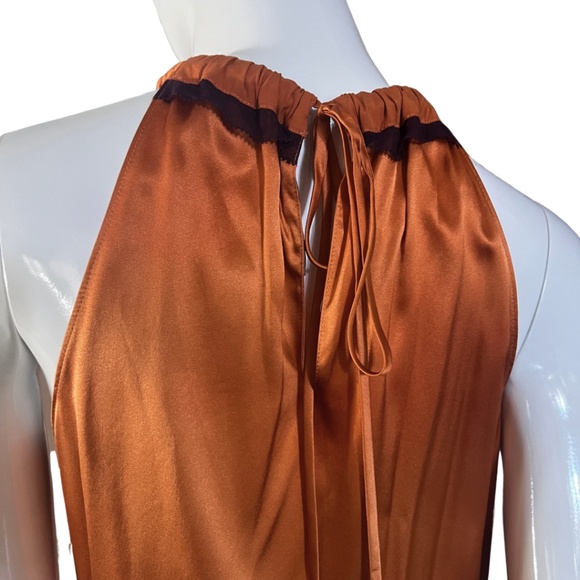 Never Worn! Elie Tahari Copper & Violet Silk Halter Tie Neck Blouse - Medium - Picture 7 of 15